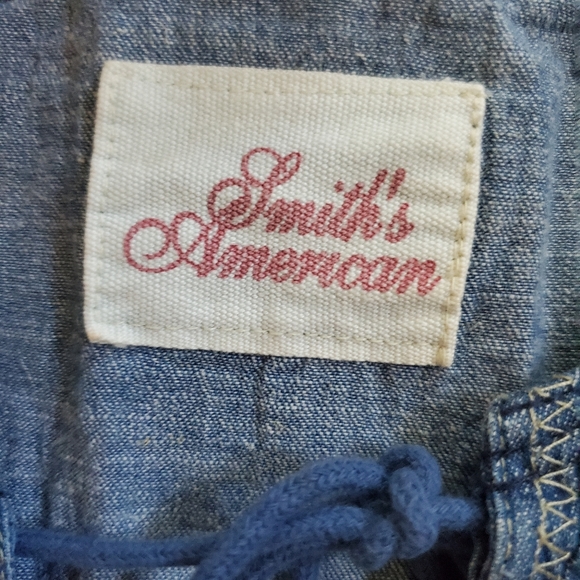 VTG Smith's American Sz M Peasant Tunic Blue Boho Hippie Blouse Denim Silk Jeans - Picture 4 of 8